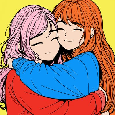 realistic two girls hugging