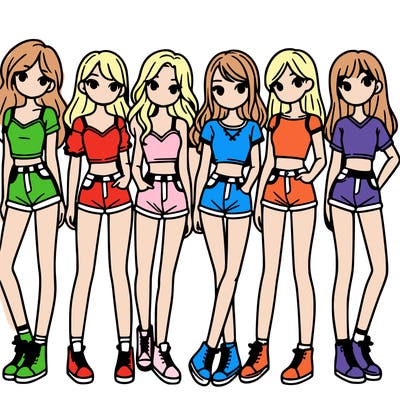 a group of girls wearing crop tops and shorts