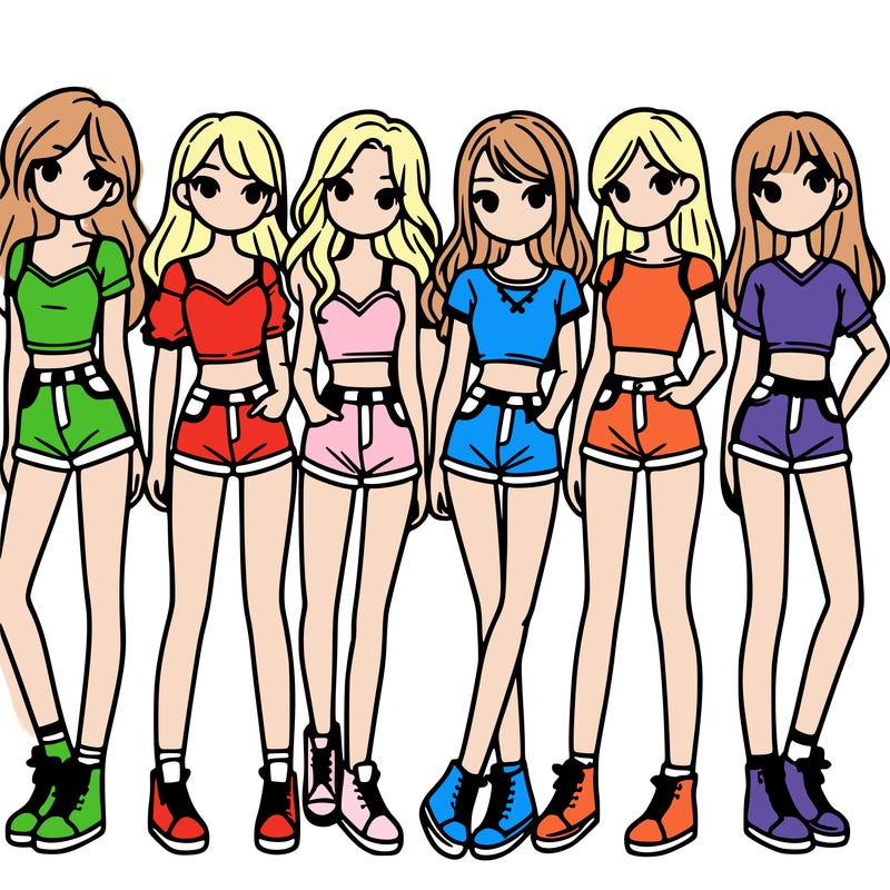 a group of girls wearing crop tops and shorts