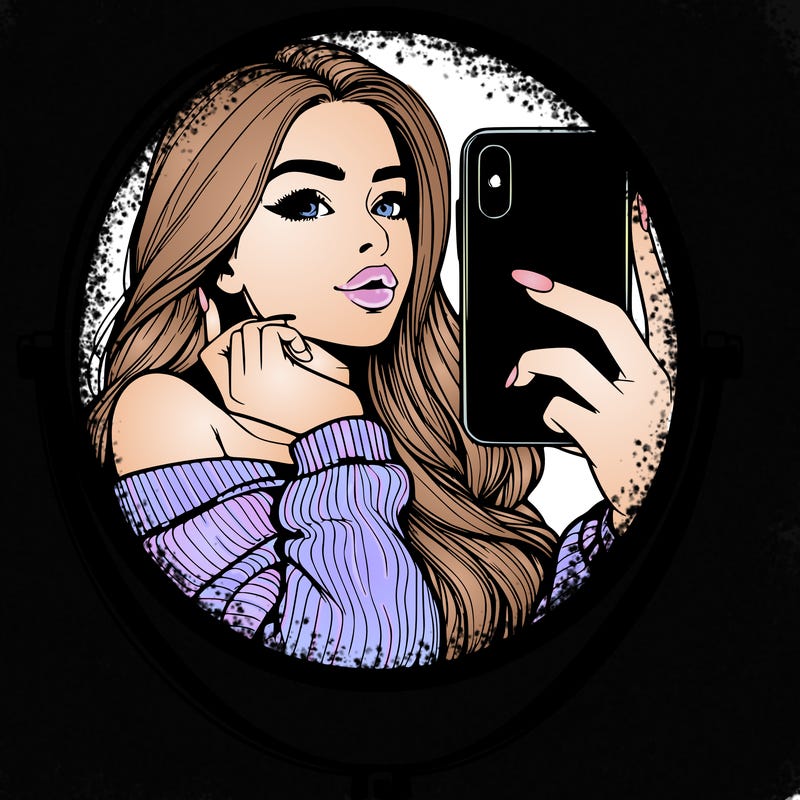 realistic girl taking mirror selfie beautiful