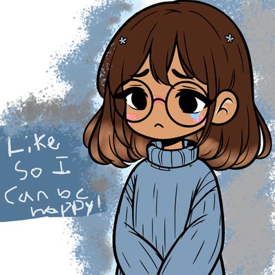 sad girl with glasses in a sweater