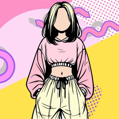 realistic girl faceless with baggy pants and a crop top