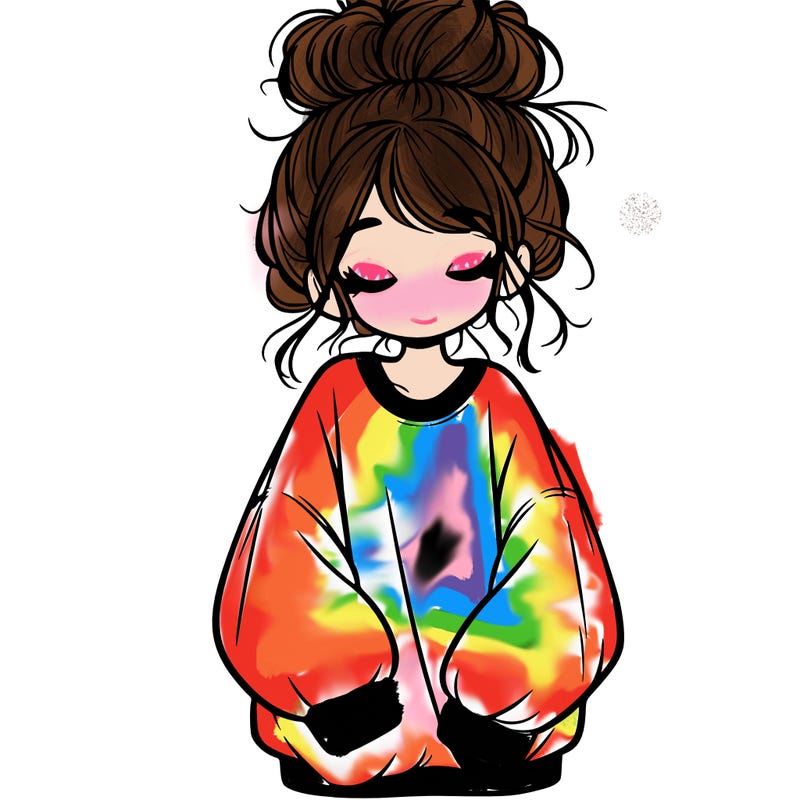 girl with baggy sweatshirt and messy bun