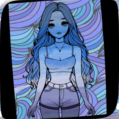 a realistic girl with long hair and in a crop top and shprts