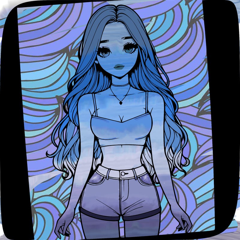 a realistic girl with long hair and in a crop top and shprts