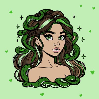 realistic girl with snakes as hair