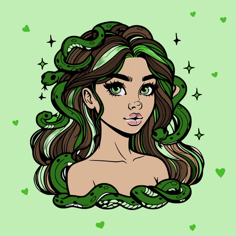 realistic girl with snakes as hair