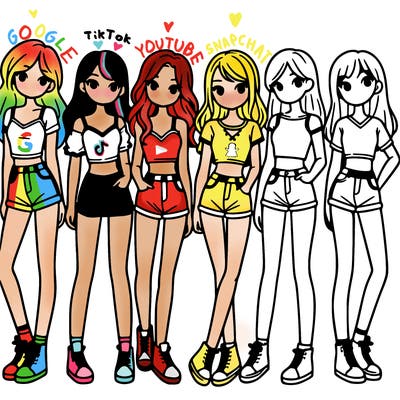 a group of girls wearing crop tops and shorts