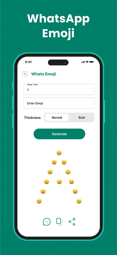 WT Web - Dual Chat - Función Whats Emoji en la aplicación WT Web mostrando la letra A creada con emojis sonrientes