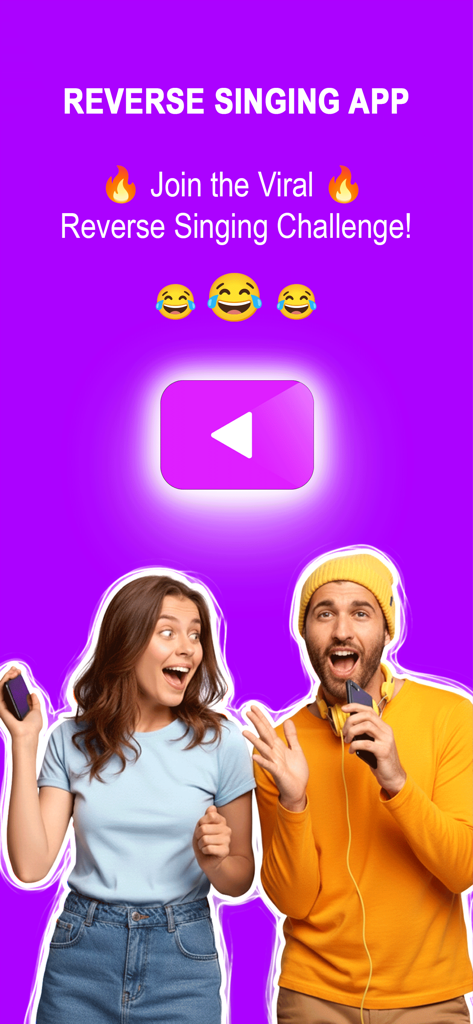 Reverse Singing Audio Trend - Promotional image for the Reverse Singing App featuring two young people excited to join the viral social media challenge