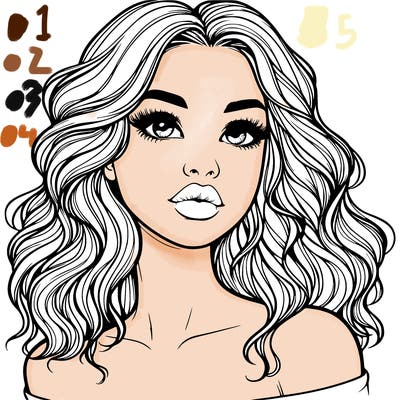 realistic girl with wavy hair and lips