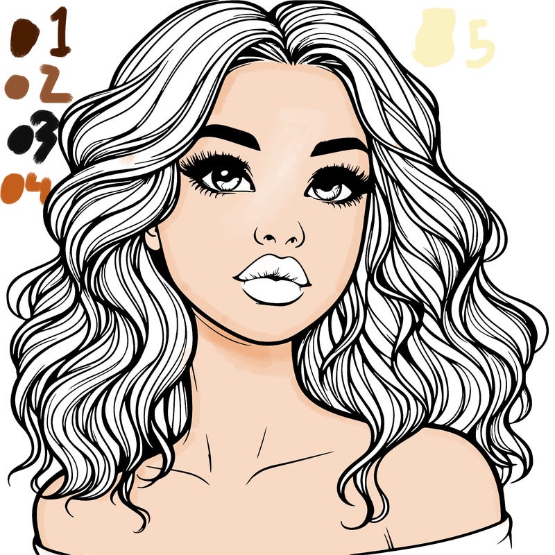 realistic girl with wavy hair and lips