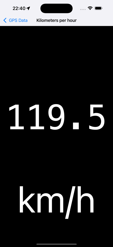 Velocímetro a pantalla completa que muestra la velocidad actual en kilómetros por hora
