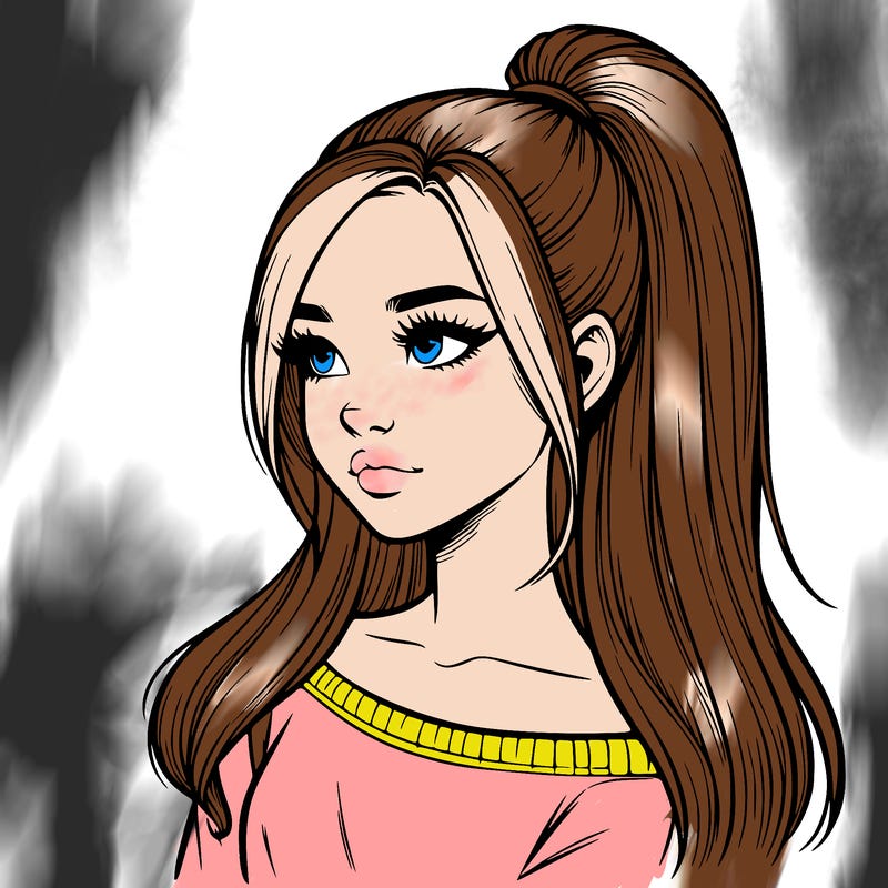 realistic girl with a high ponytail