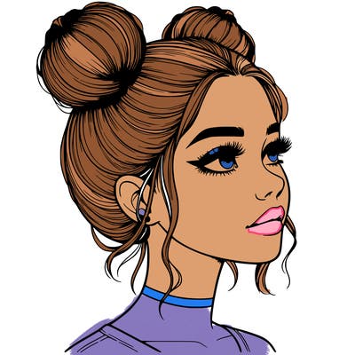 realistic girl with buns on the top of her head