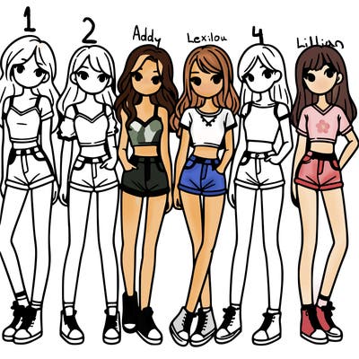 a group of girls wearing crop tops and shorts