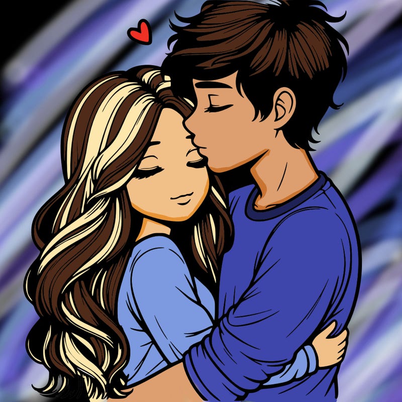 a realistic couple boy and girl hugging and kissing