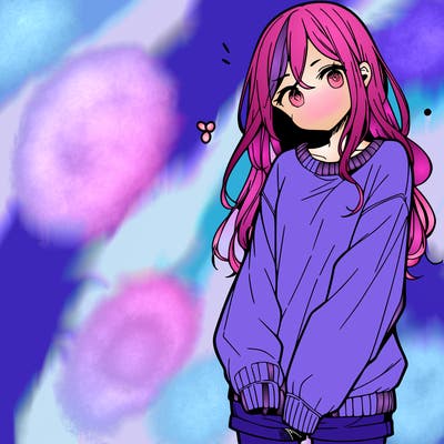 manga teen girl  in a sweater and baggy pants