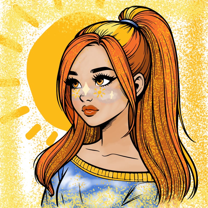 realistic girl with a high ponytail