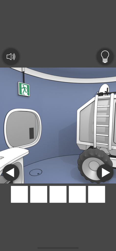 Space Museum Escape - A minimalist room in Space Museum Escape featuring a lunar rover vehicle and an exit sign.