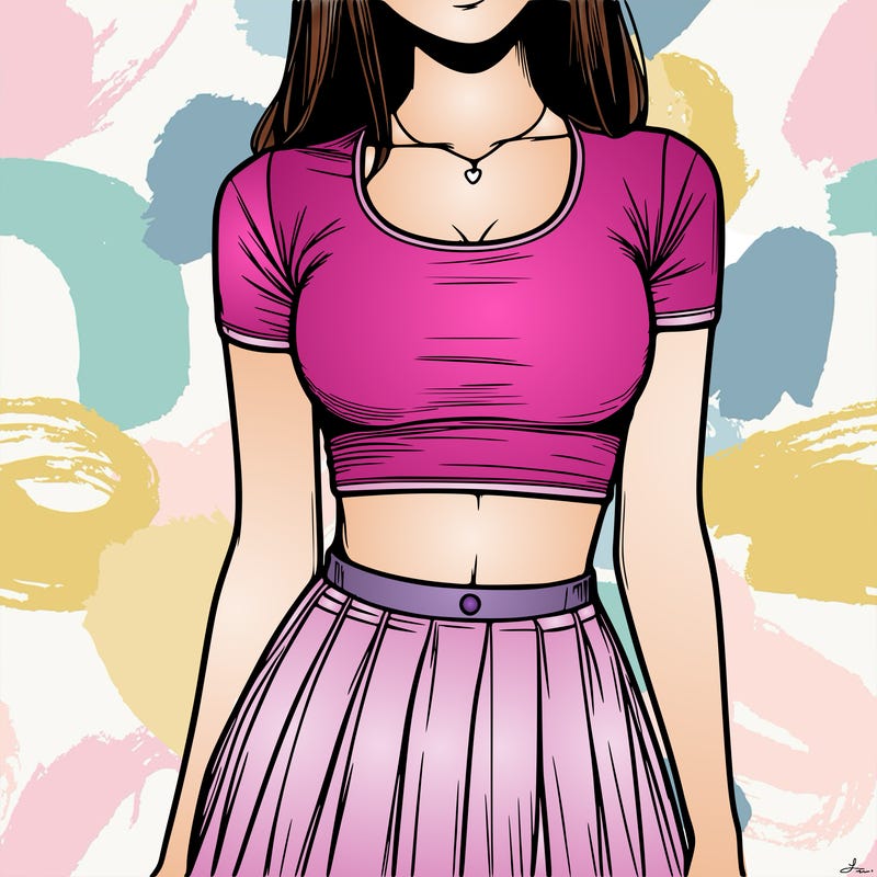 realistic girl wearing crop top and skirt