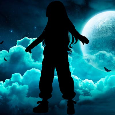 girl in baggy pants crop top and long hair