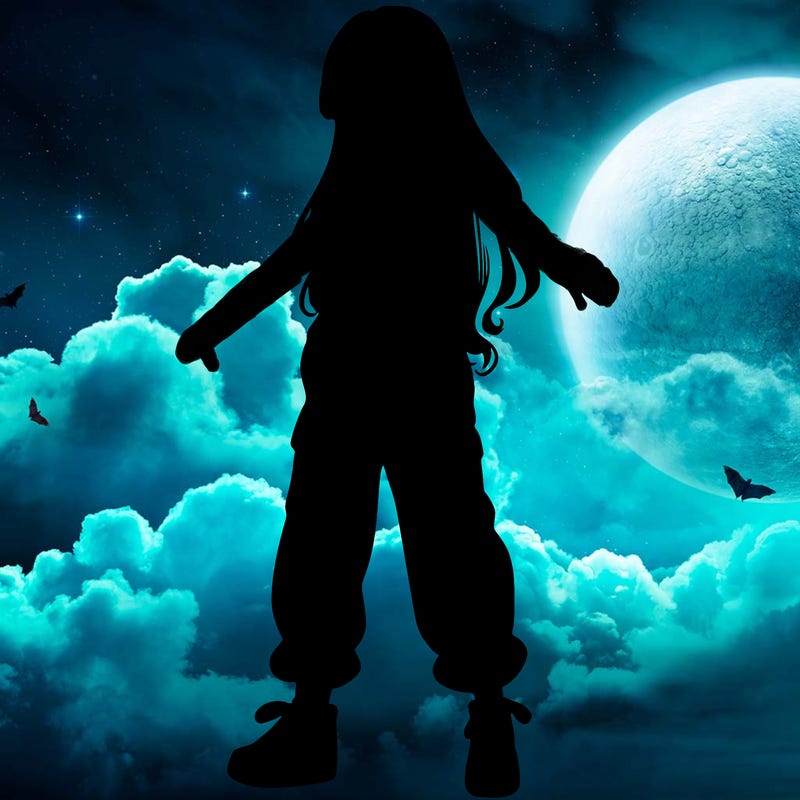 girl in baggy pants crop top and long hair