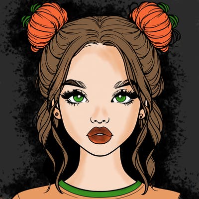 realistic girl with two buns in hair and lips