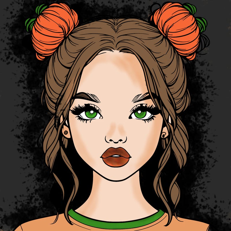 realistic girl with two buns in hair and lips