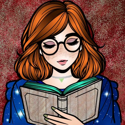 girl reading with glasses realistic
