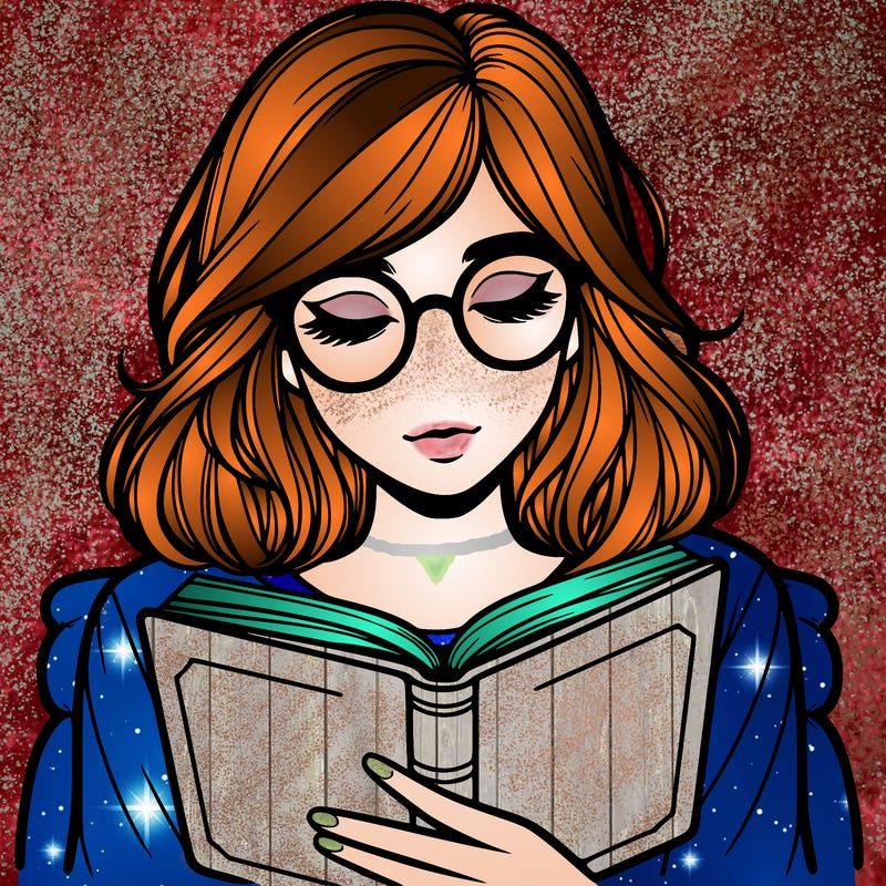 girl reading with glasses realistic