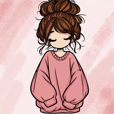 girl with baggy sweatshirt and messy bun