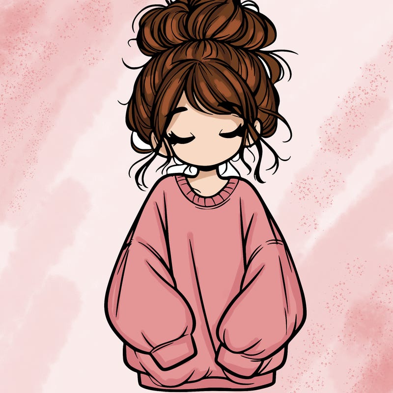 girl with baggy sweatshirt and messy bun