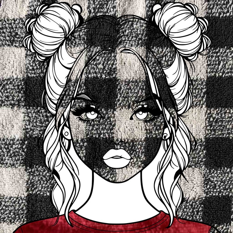 realistic girl with two buns in hair and lips