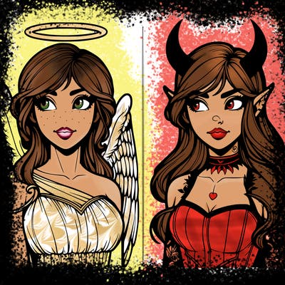 angel and devil split realistic both are girls
