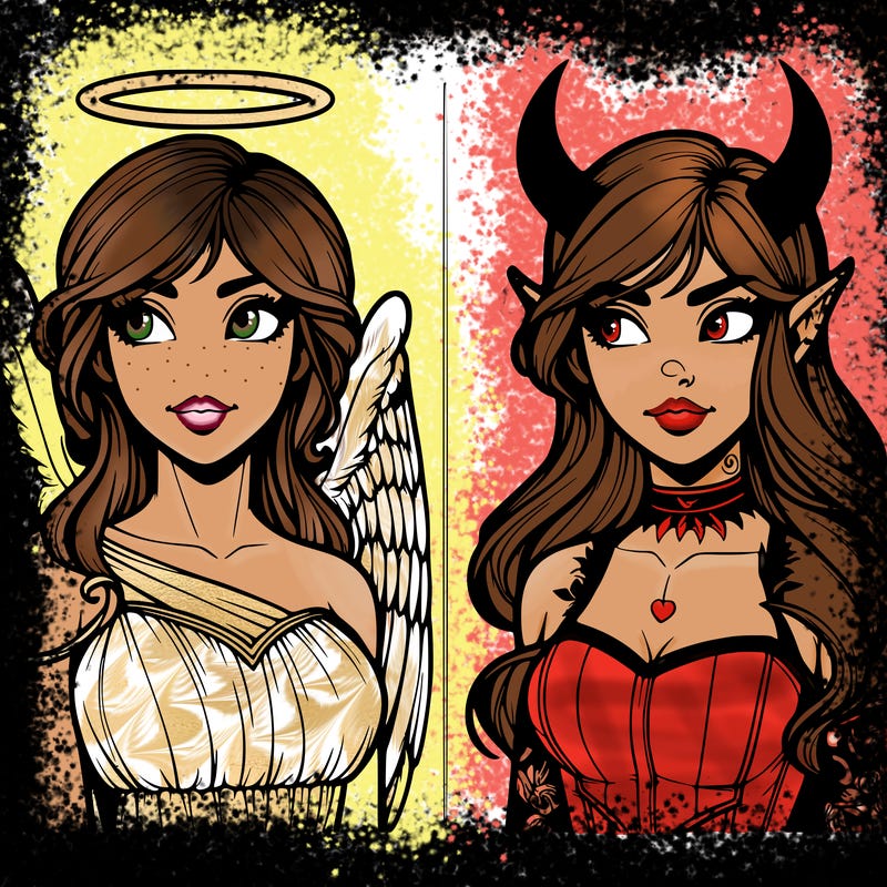 angel and devil split realistic both are girls