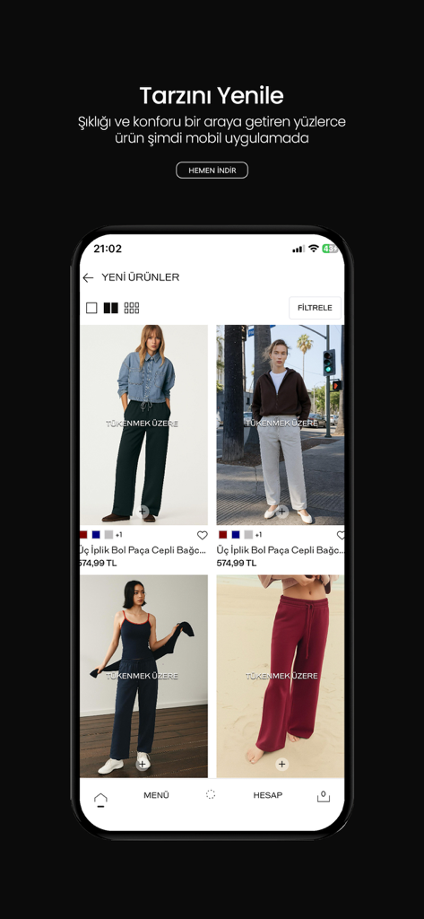 Hakke - Interfaz de la app móvil Hakke mostrando un catálogo de ropa femenina elegante