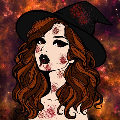 realistic witch girl with wavy hair and lips