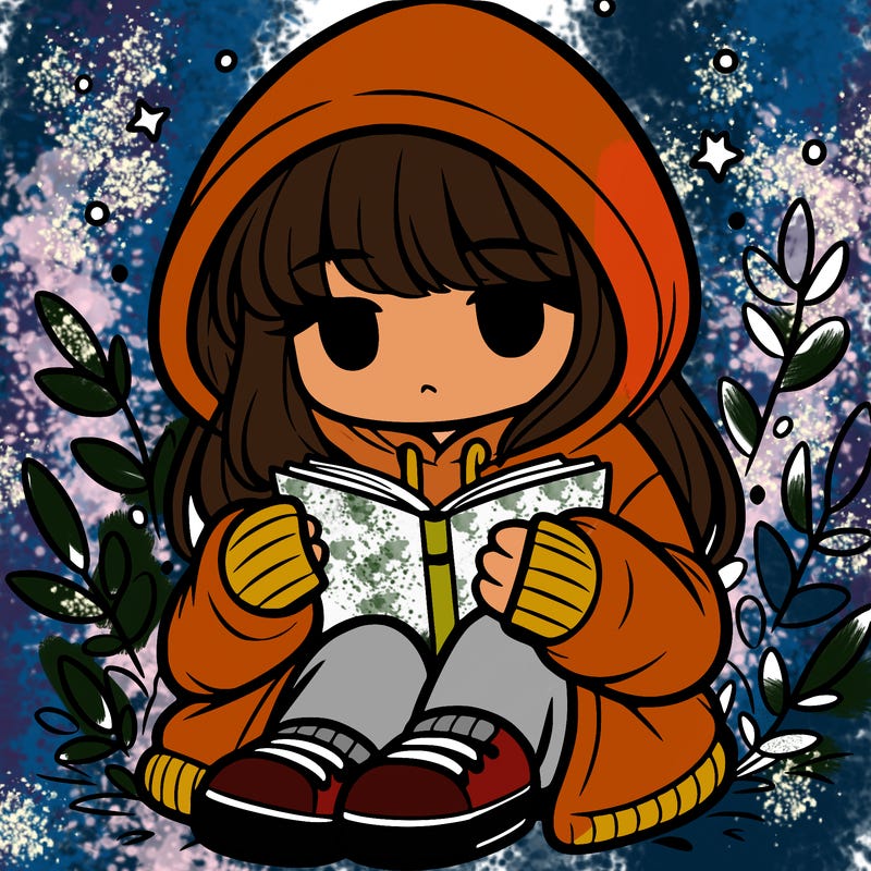 girl in oversized hoodie reading a book