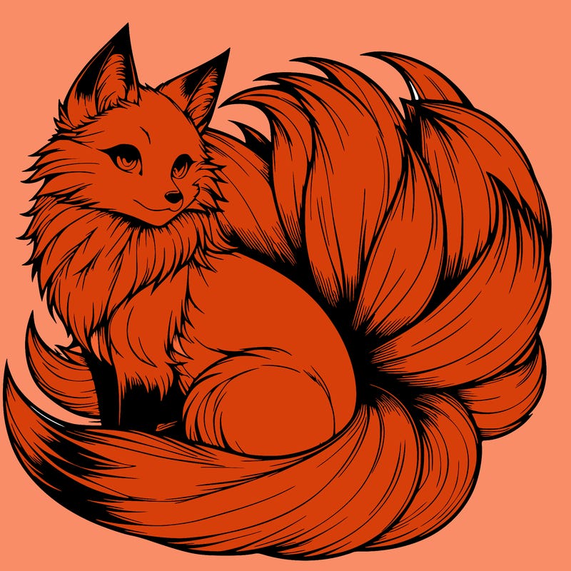 realistic detailed 9 tailed anime fox