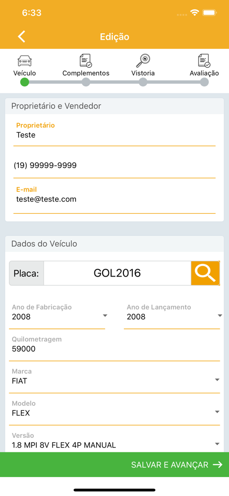 Digital car evaluation form for professional vehicle appraisal