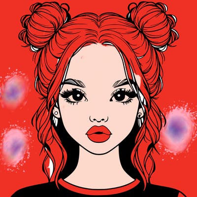 realistic girl with two buns in hair and lips