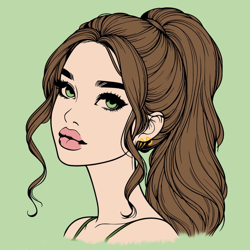realistic girl with a ponytail on her hair and lips