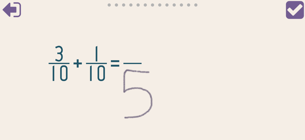Mathe 5. Klasse - A fifth-grade math fraction addition problem with a handwritten number input.