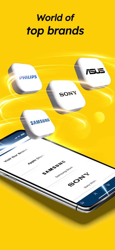 Xcite Online Shopping - Xcite Online Shopping app promo showing top electronics brands including Sony and Samsung