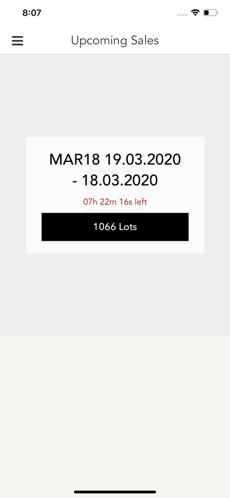 Saga Furs Online Auction - Saga Furs app screen showing upcoming sales with a countdown timer and lot count for a professional fur auction