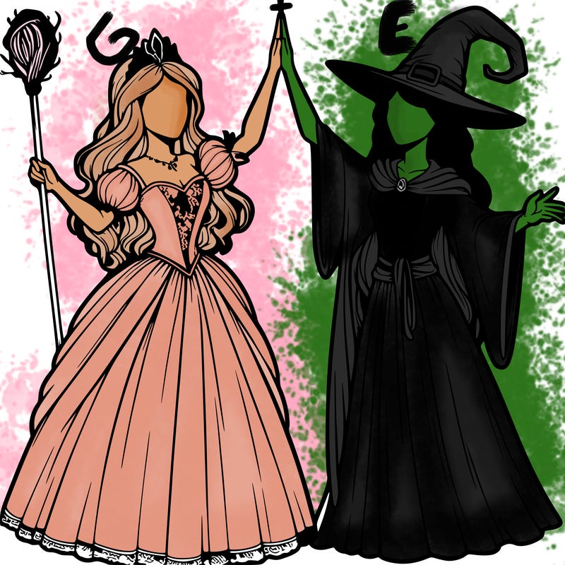 detailed realistic split of a princess and a witch