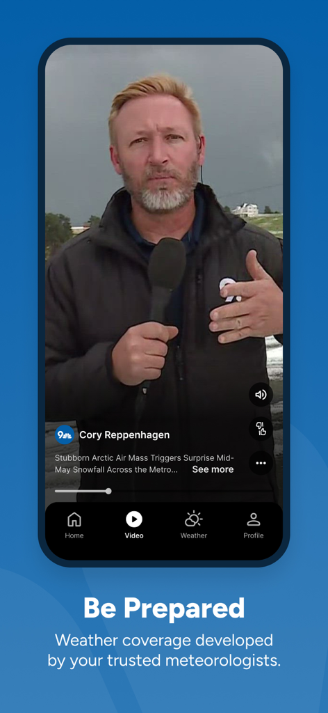 9News Denver mobile app video player featuring local weather reporting