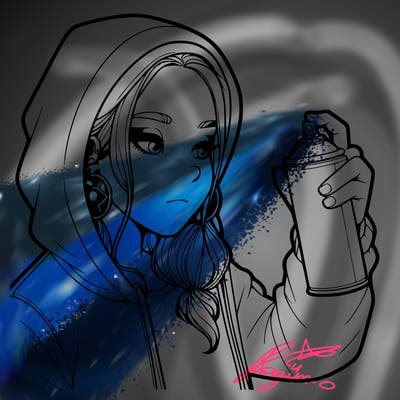 a realistic girl, spray painting
