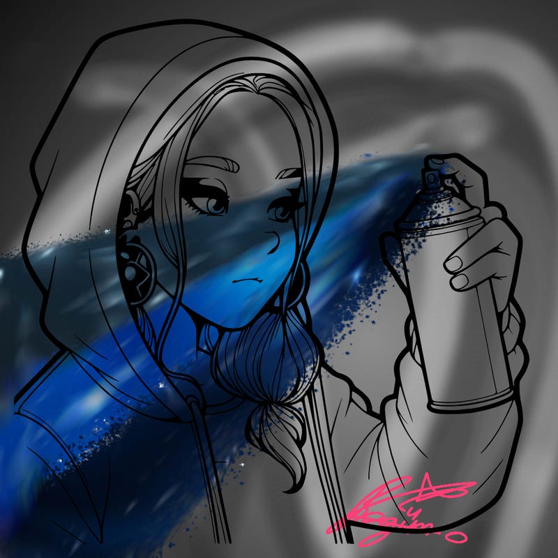 a realistic girl, spray painting